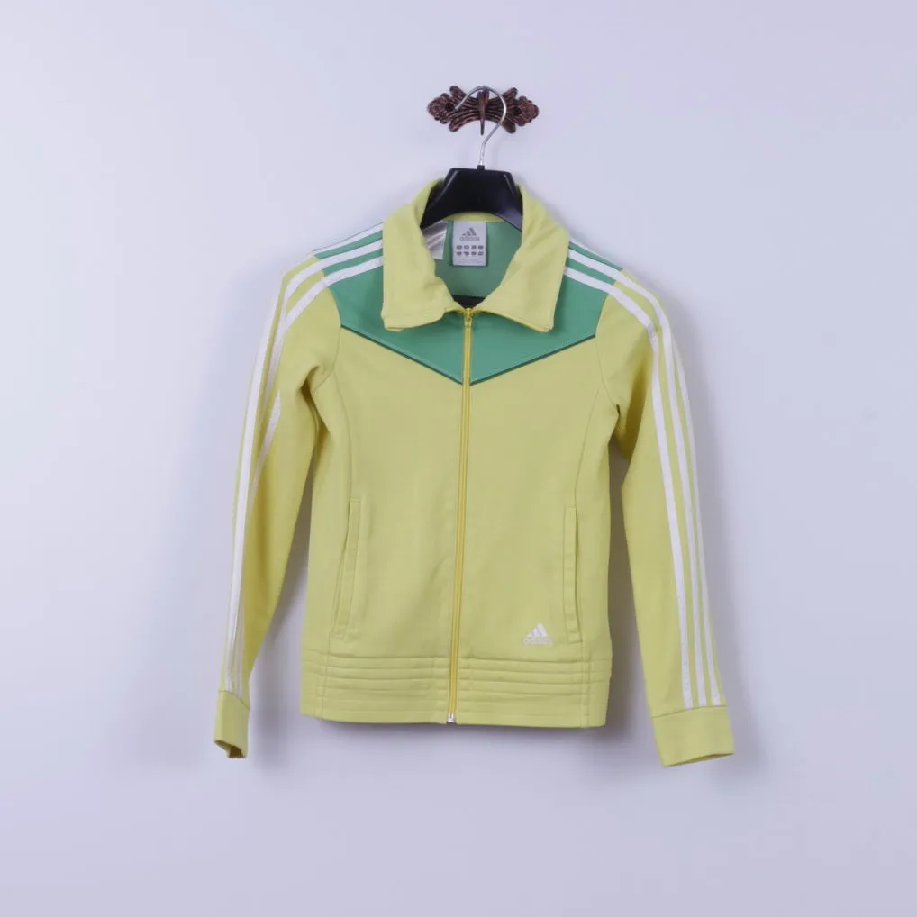 Adidas Girls 14 Age 164 Sweatshirt Yellow Zip Up 3 Stripe Track Top Unisex