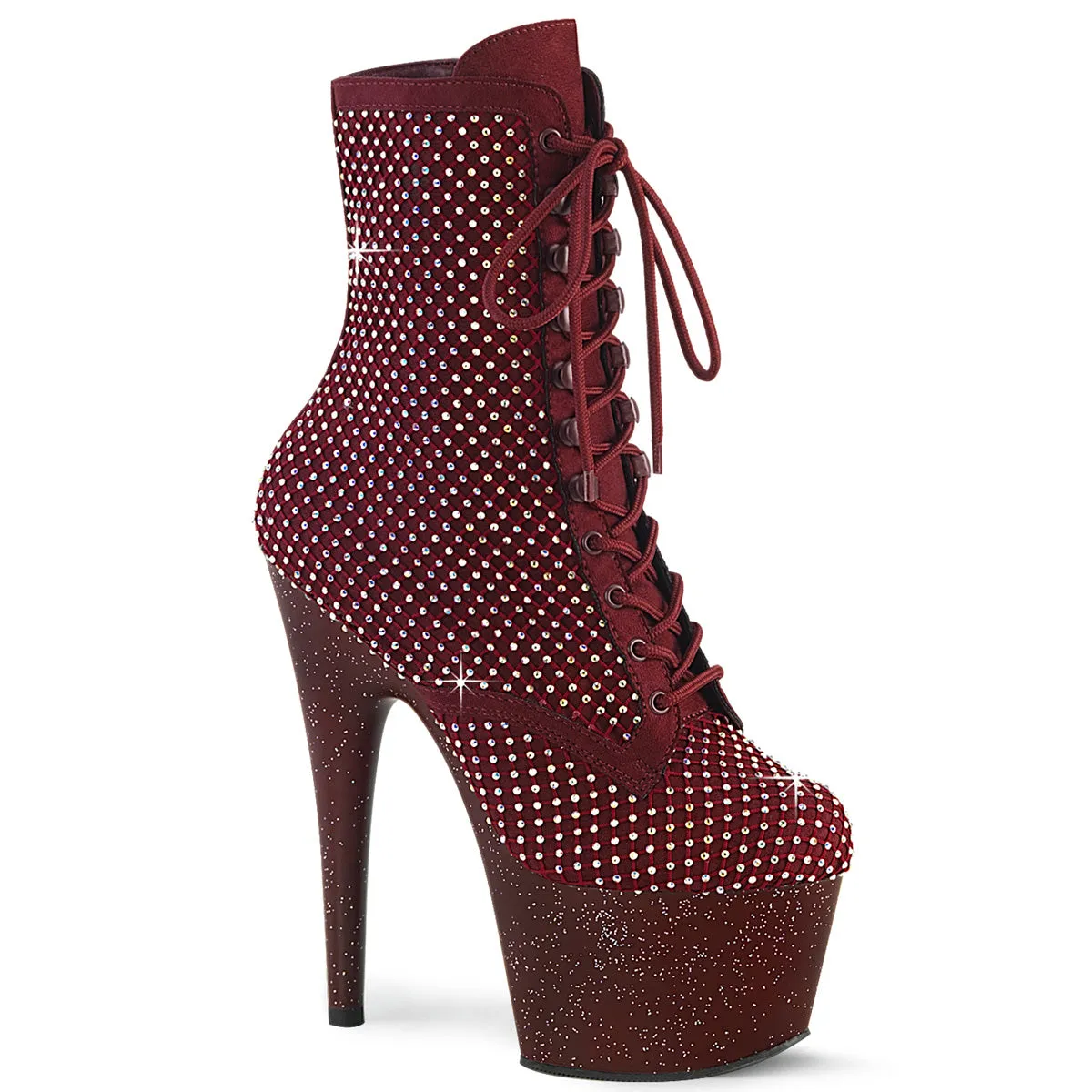 ADORE-1020RM Burgundy Rhinestone Mesh Platform Exotic Dancer Boots