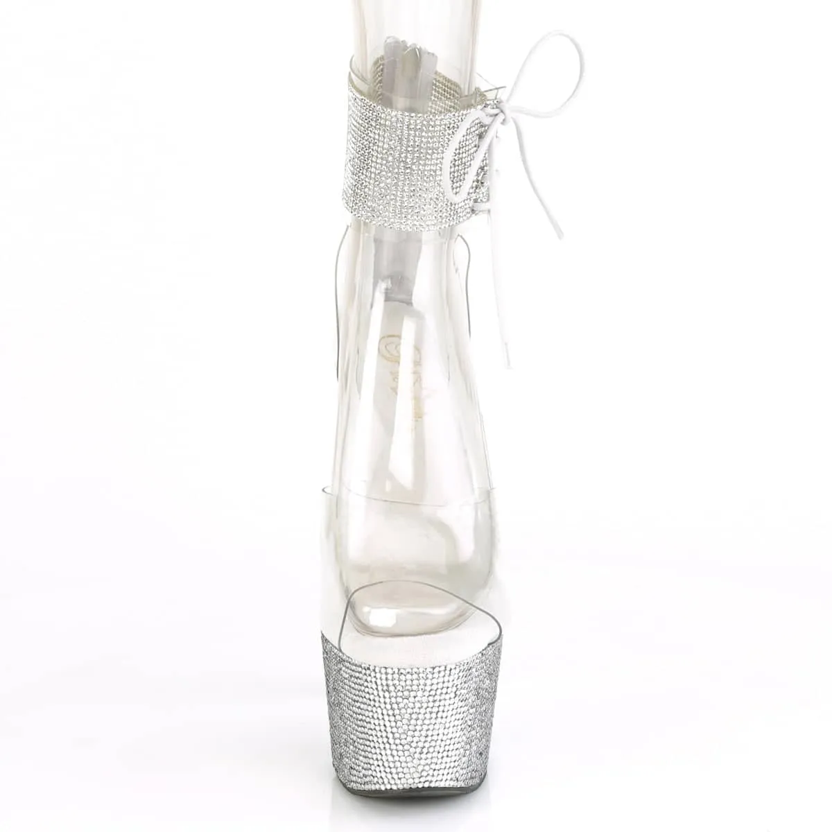 BEJEWELED-724RS Silver & Clear Ankle Sandal High Heel