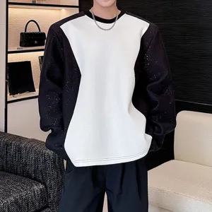 Black and White Contrasting Round Neck Casual Sweatshirt