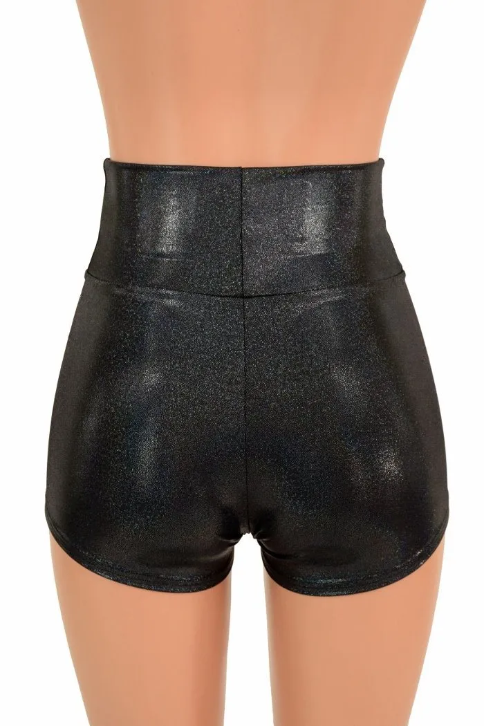 Black Holographic High Waist Shorts