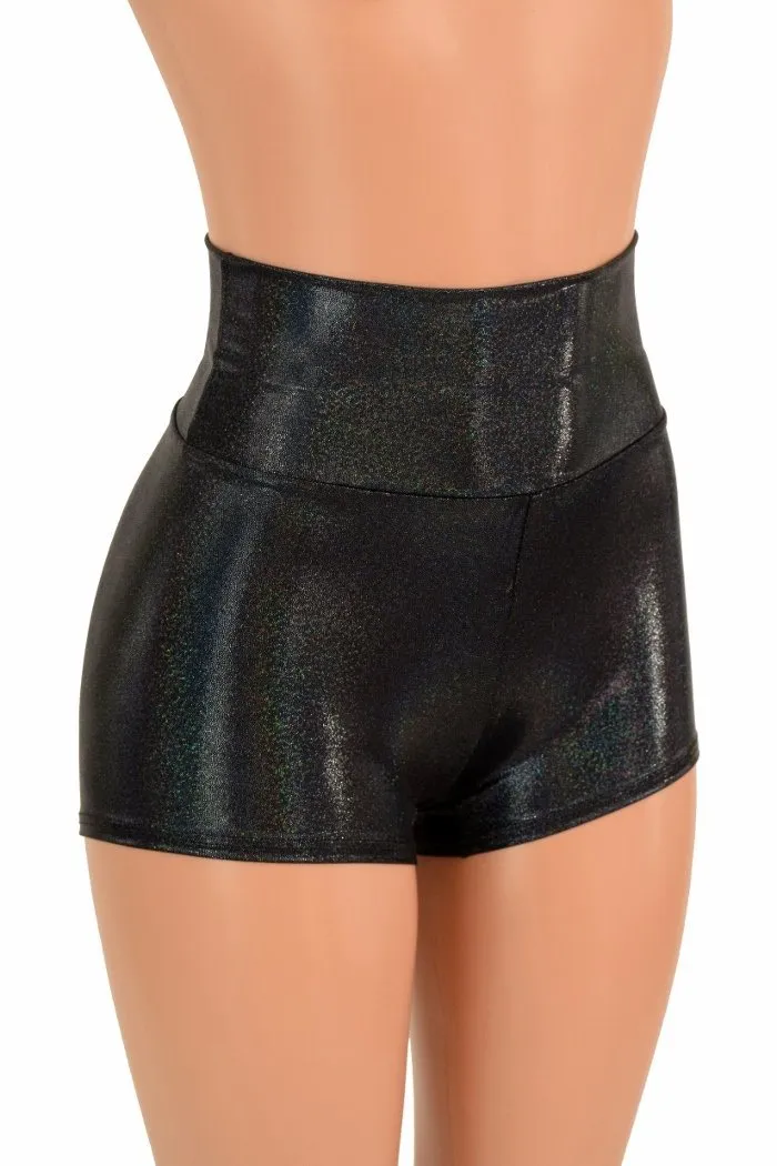 Black Holographic High Waist Shorts