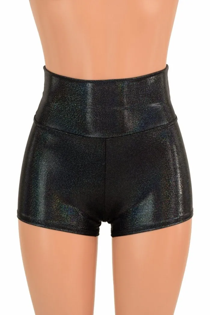 Black Holographic High Waist Shorts