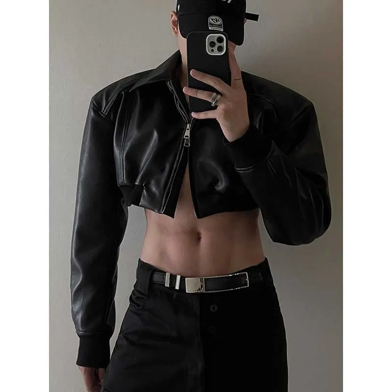 Black Short Zip PU Leather Jacket