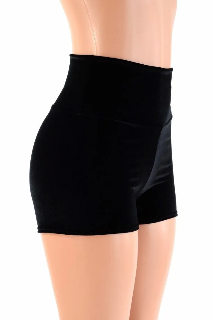 Black Velvet High Waist Shorts