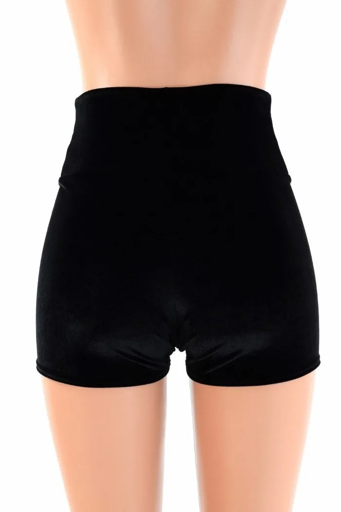 Black Velvet High Waist Shorts