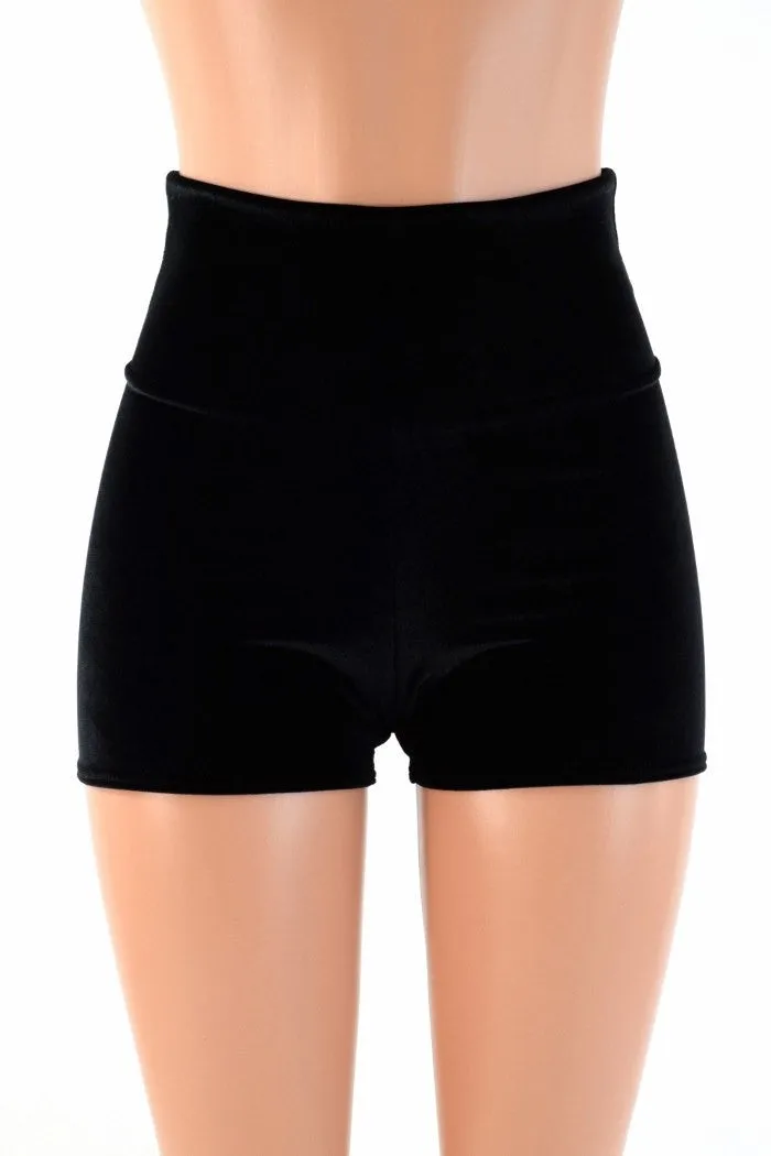 Black Velvet High Waist Shorts