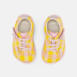 Camper Kids Baby PEU Yellow / Pink Plaid Leather Sneakers Shoes