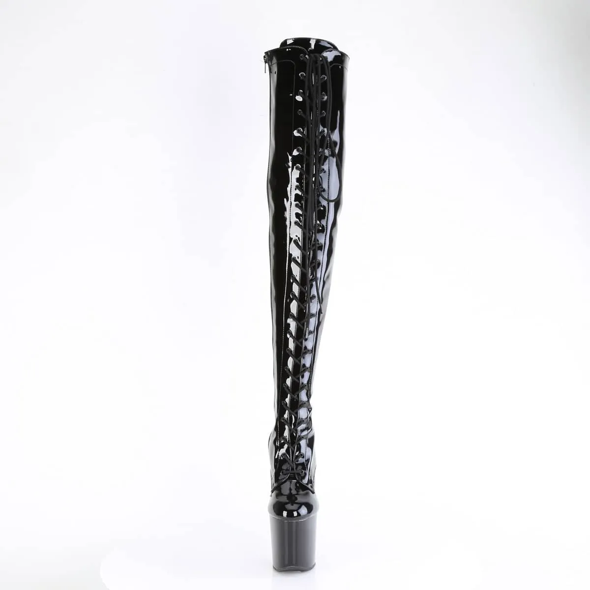 CRAZE-3023 Black Thigh High Heelless Boots