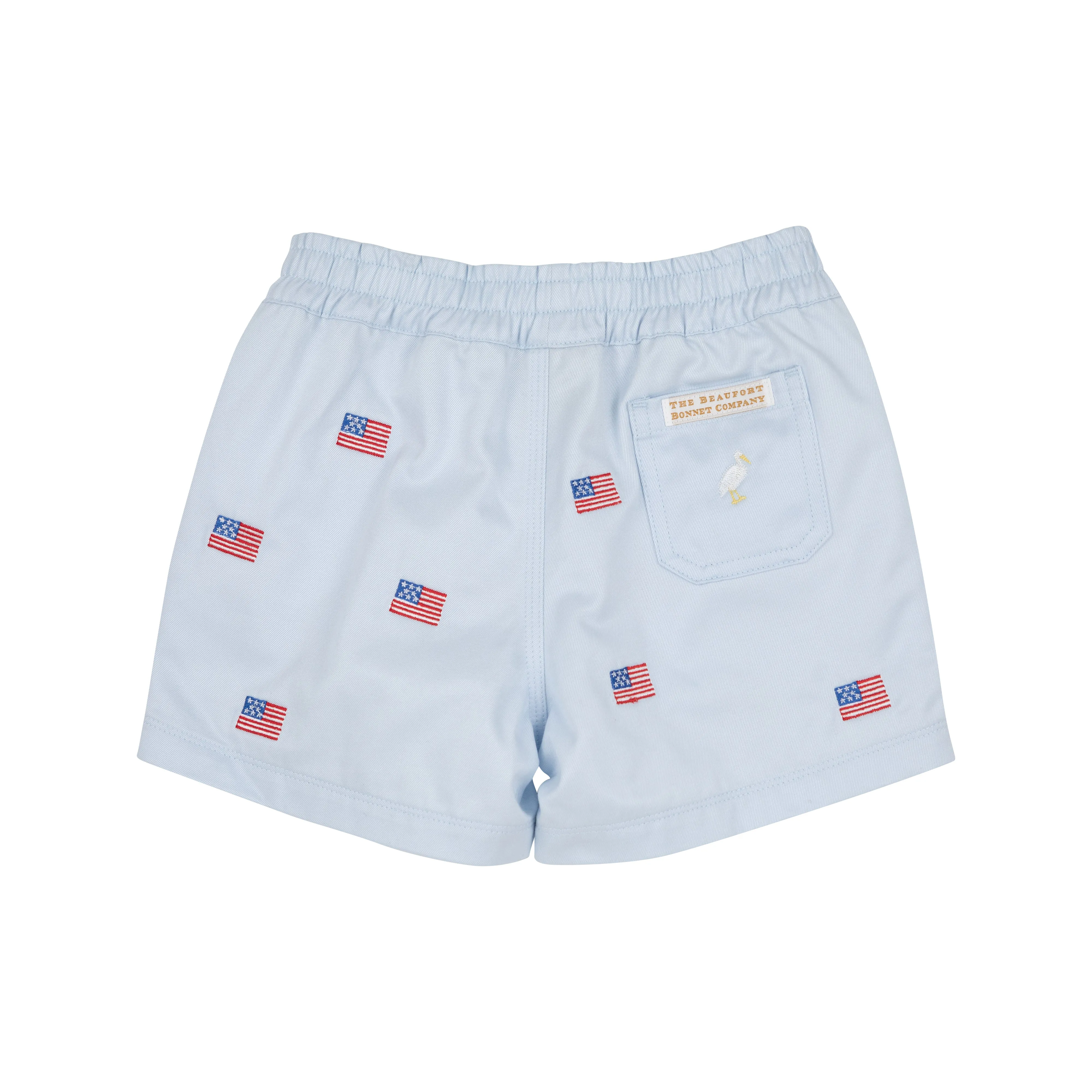 Critter Sheffield Shorts - Buckhead Blue & American Flag Embroidery with Multicolor Stork