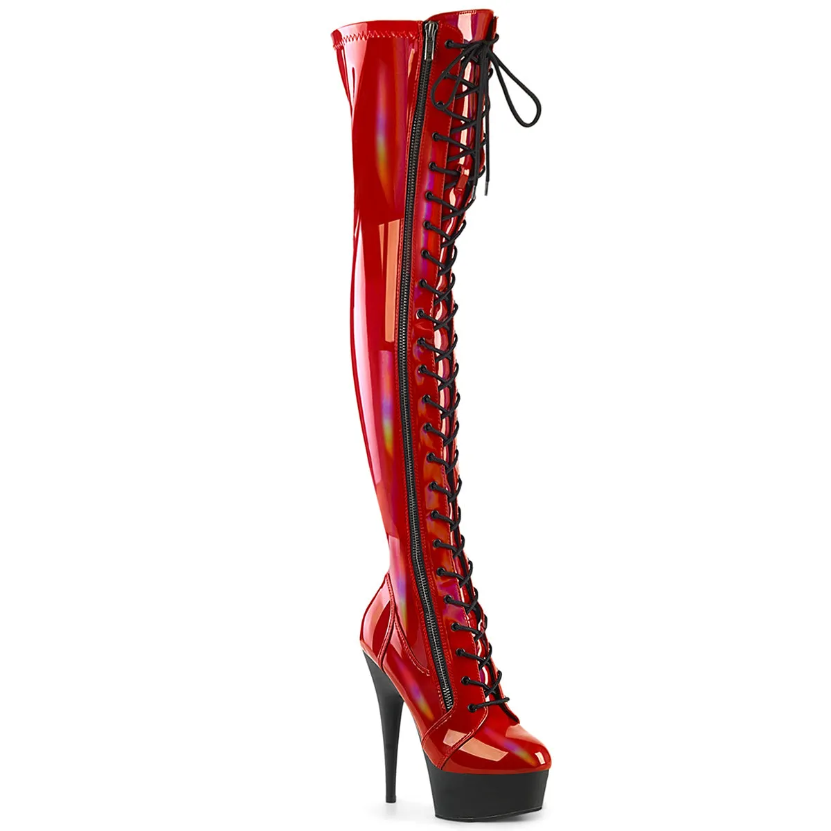 DELIGHT-3029 Red/Black Thigh High Sexy Boots