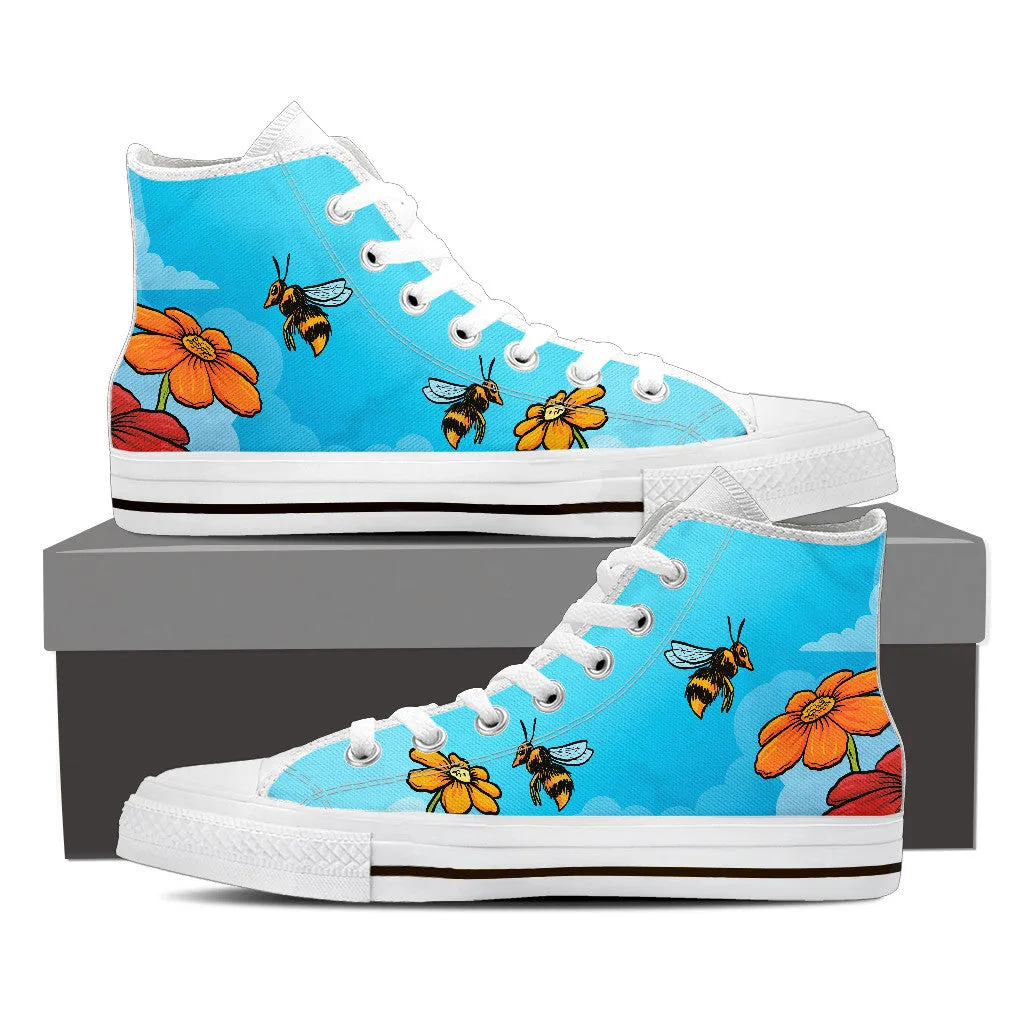 HAND DRAWN BEE HIGH-TOP SHOES WOMENS - FREE SHIPPING WORLDWIDE