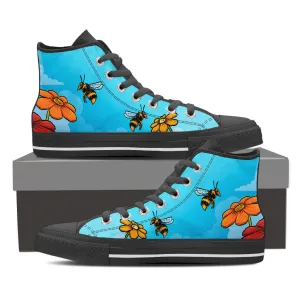 HAND DRAWN BEE HIGH-TOP SHOES WOMENS - FREE SHIPPING WORLDWIDE