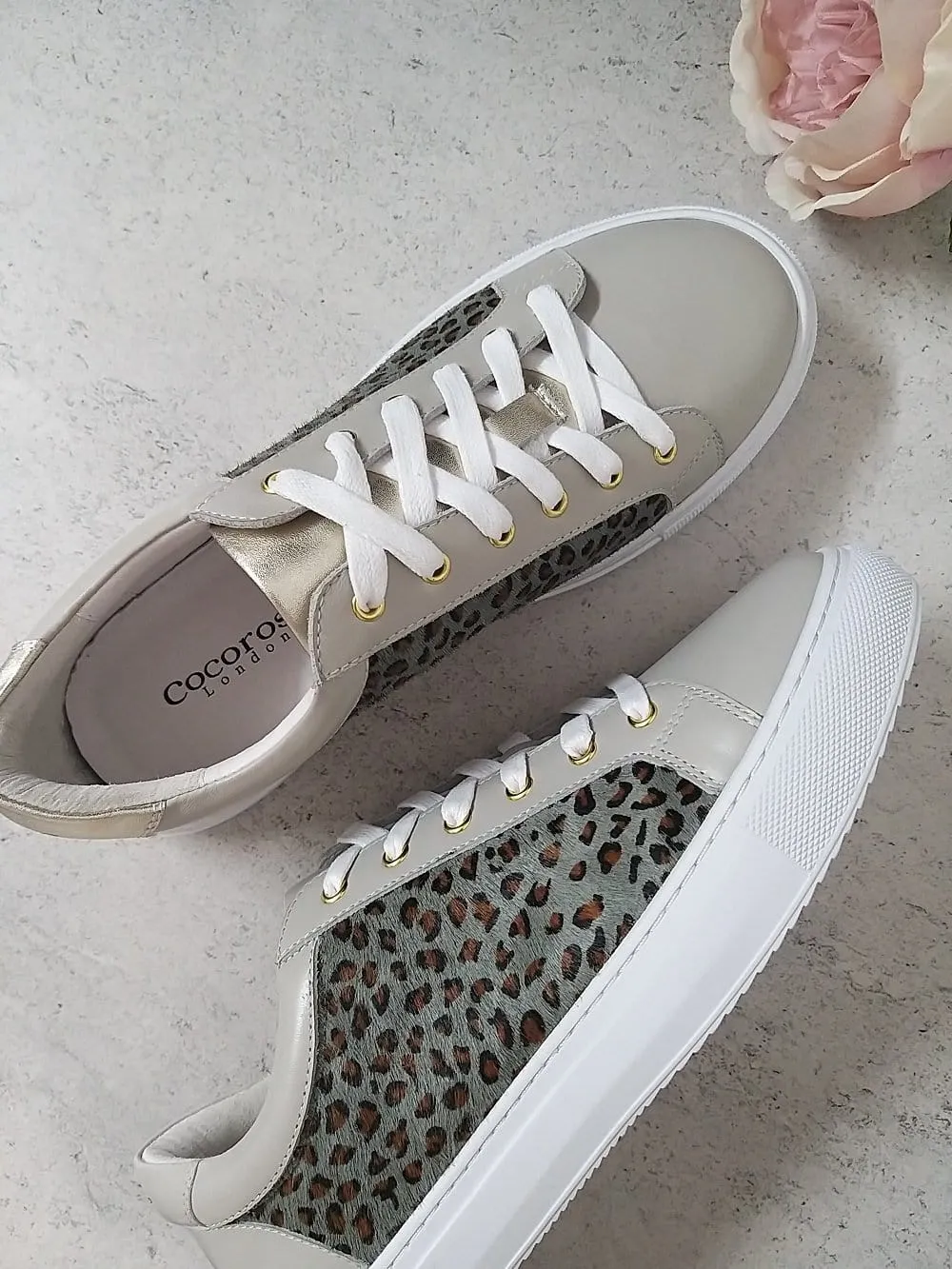 Hoxton - Dove Grey  with Grey Leopard Leather Trainers