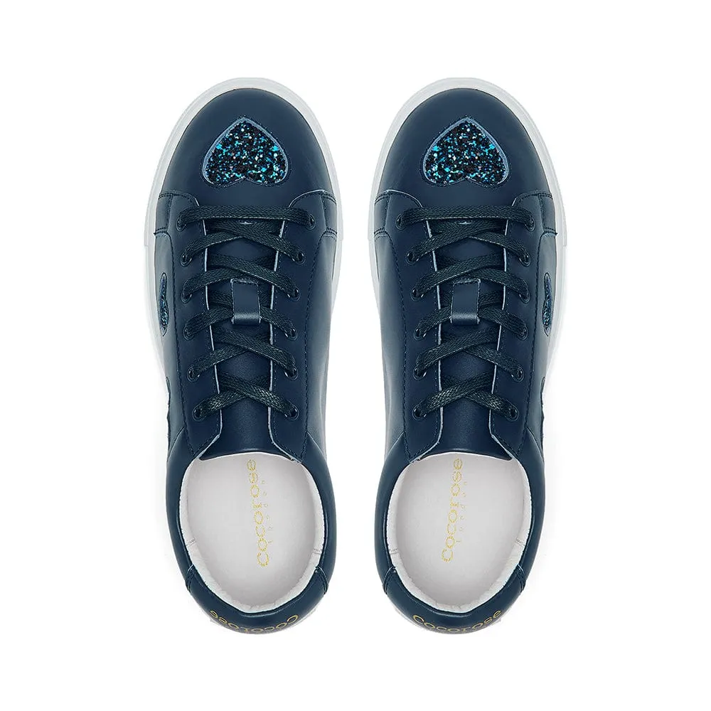 Hoxton - Navy with Navy Glitter Hearts Trainers