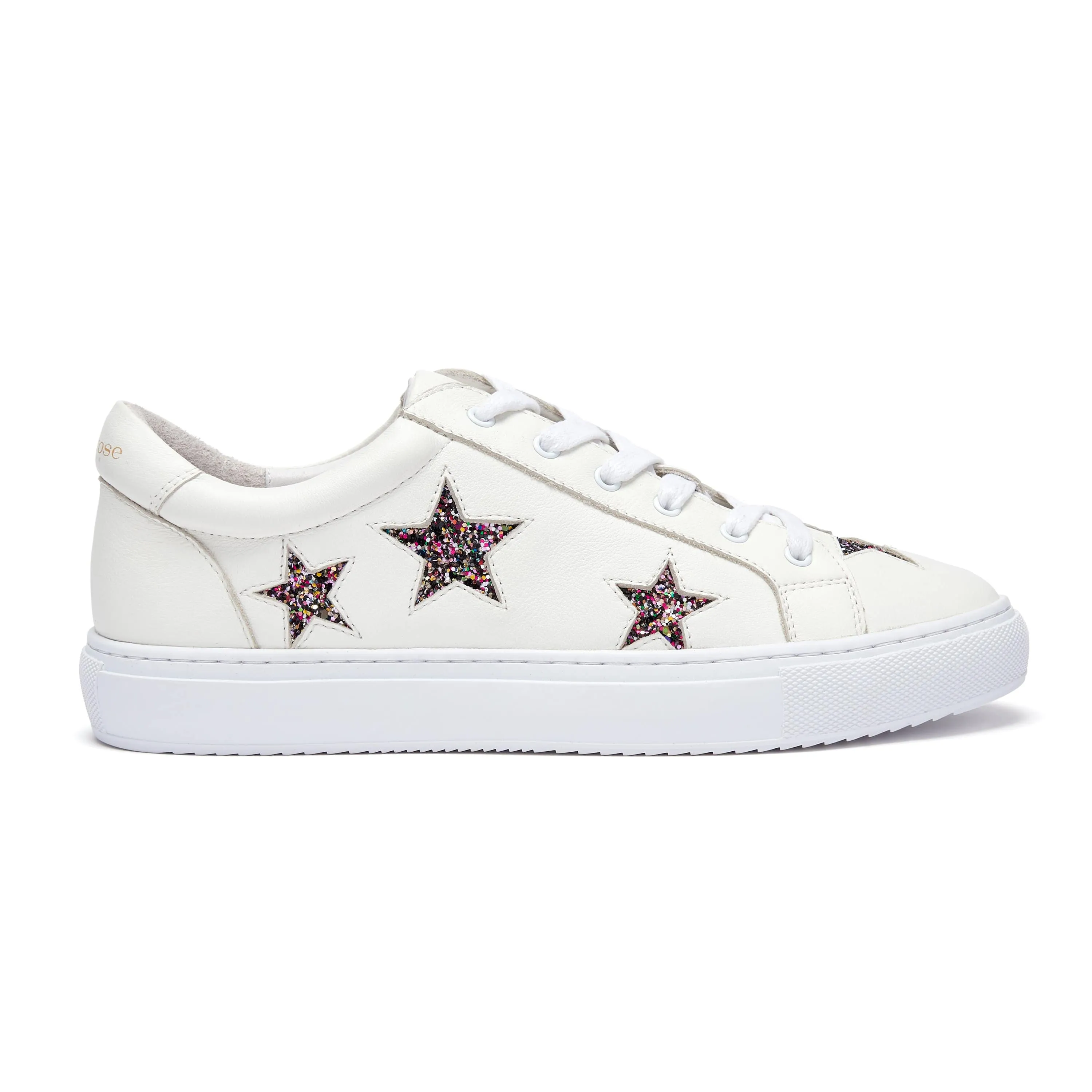 Hoxton - White with Glitter Star Leather Trainers