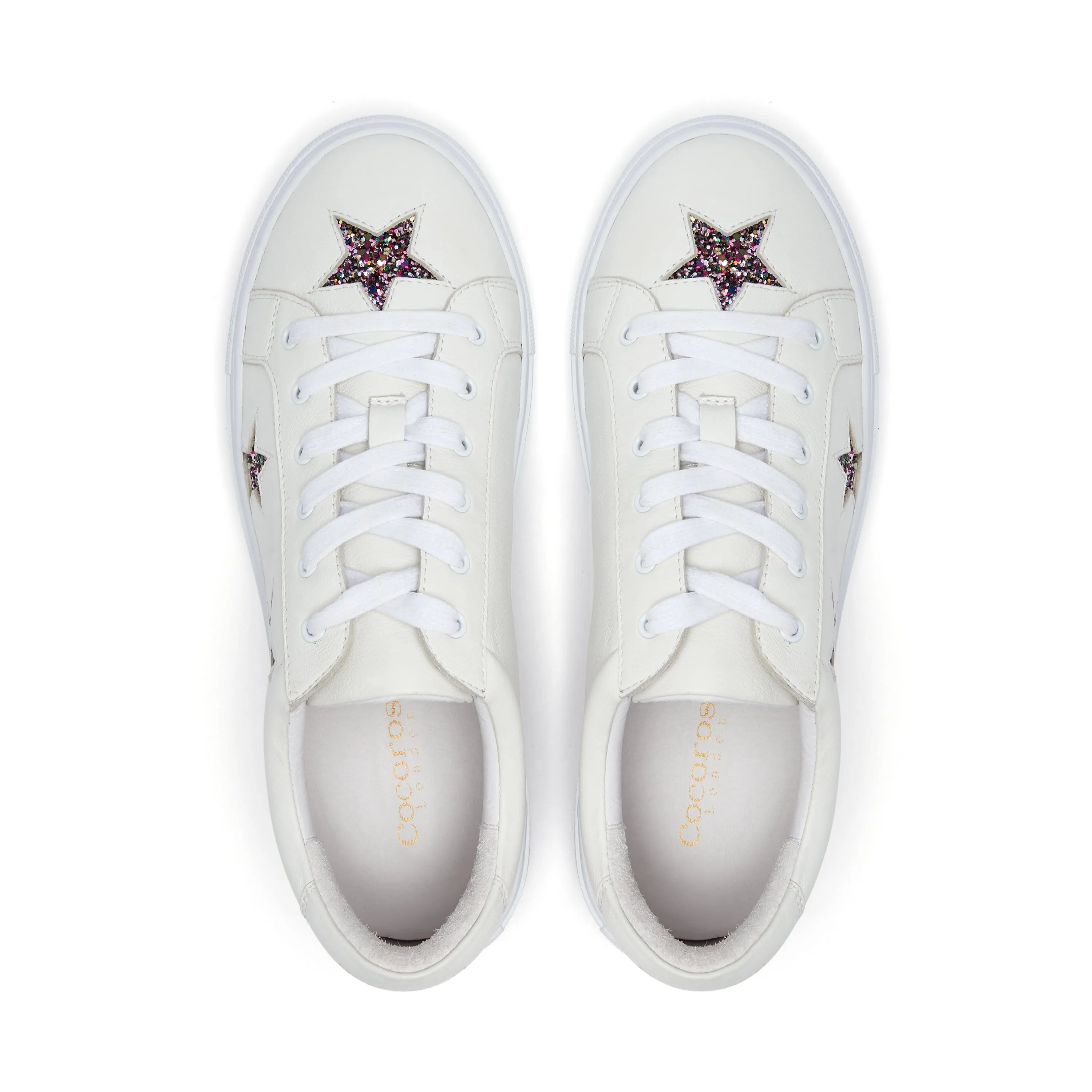 Hoxton - White with Glitter Star Leather Trainers