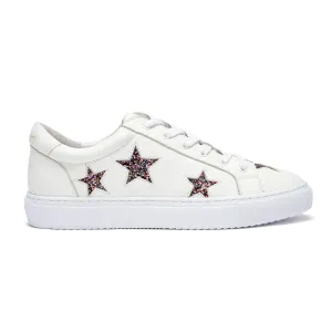 Hoxton - White with Glitter Star Leather Trainers