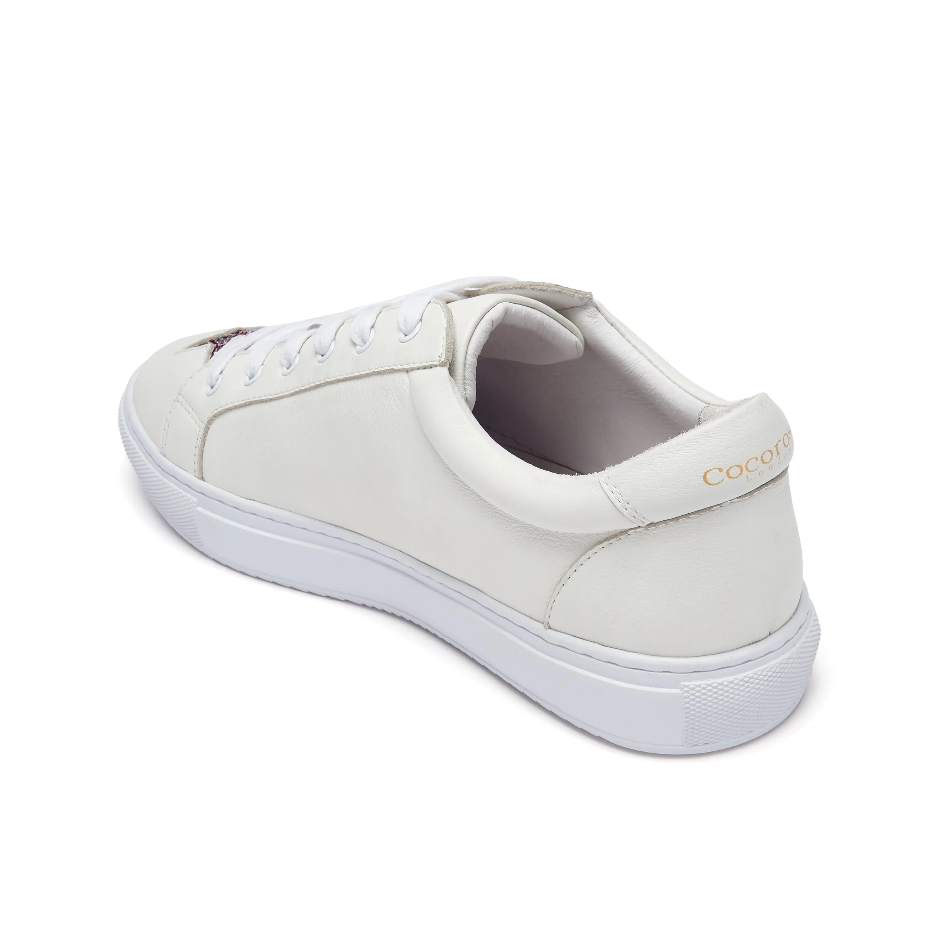 Hoxton - White with Glitter Star Leather Trainers