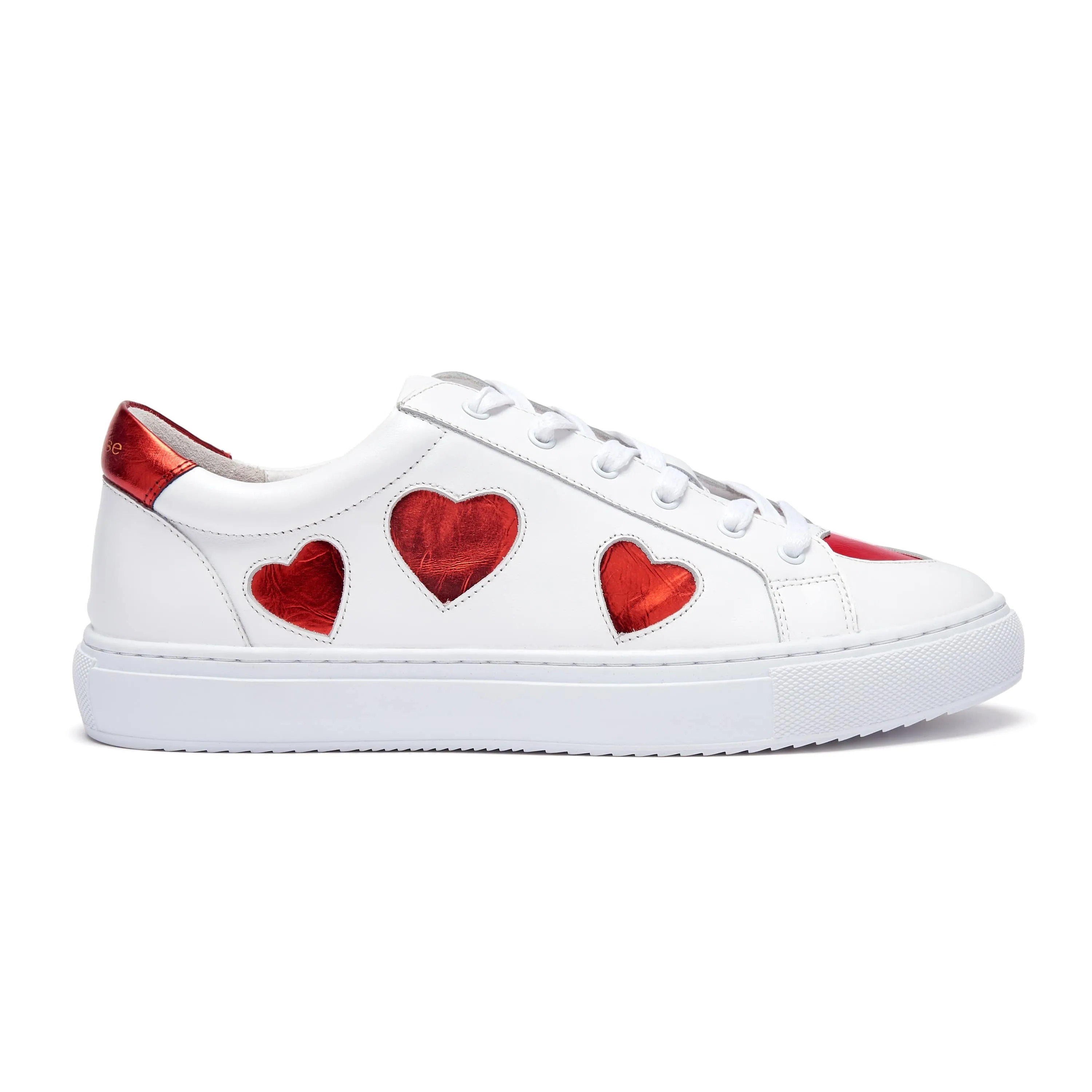 Hoxton - White with Red Hearts Leather Trainers