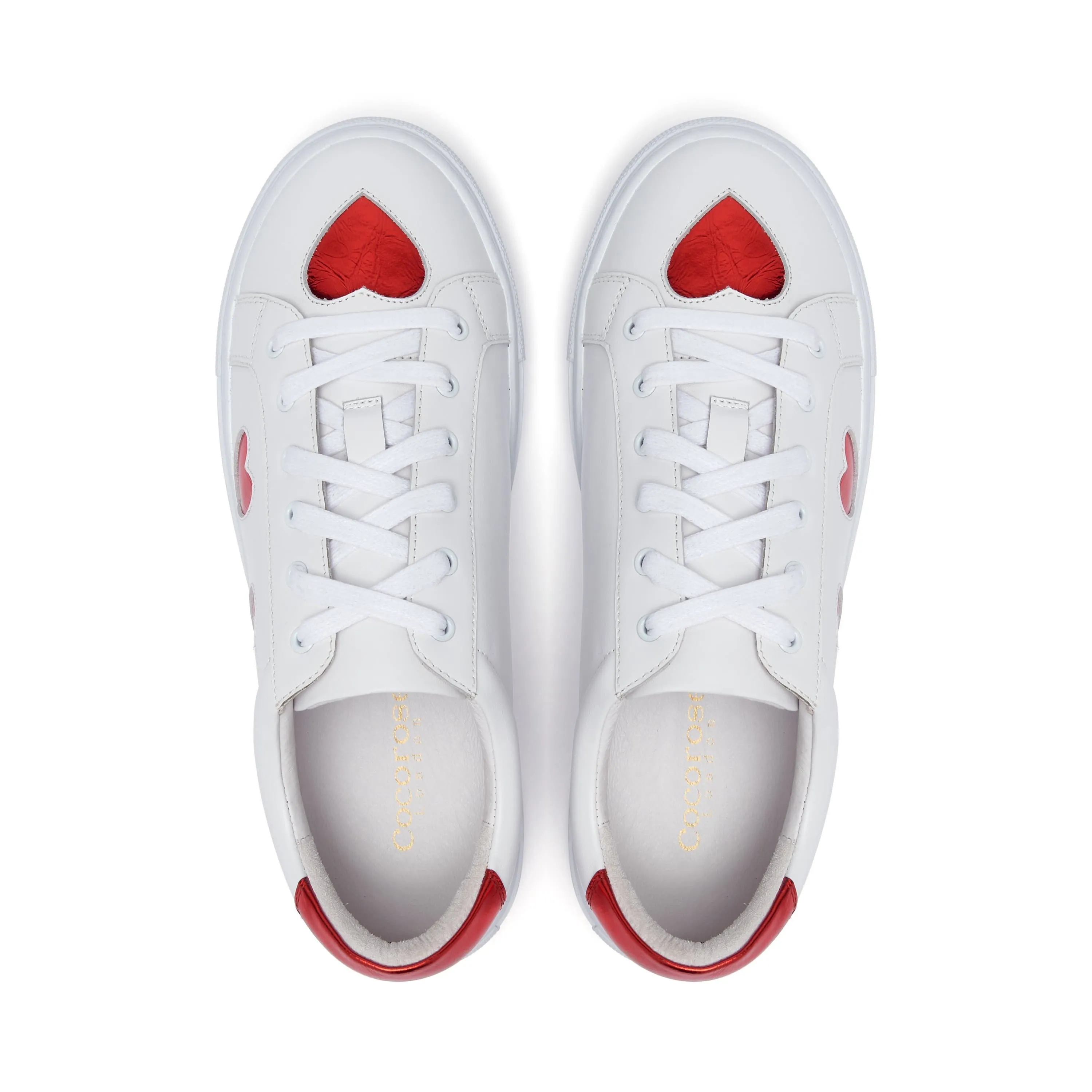 Hoxton - White with Red Hearts Leather Trainers