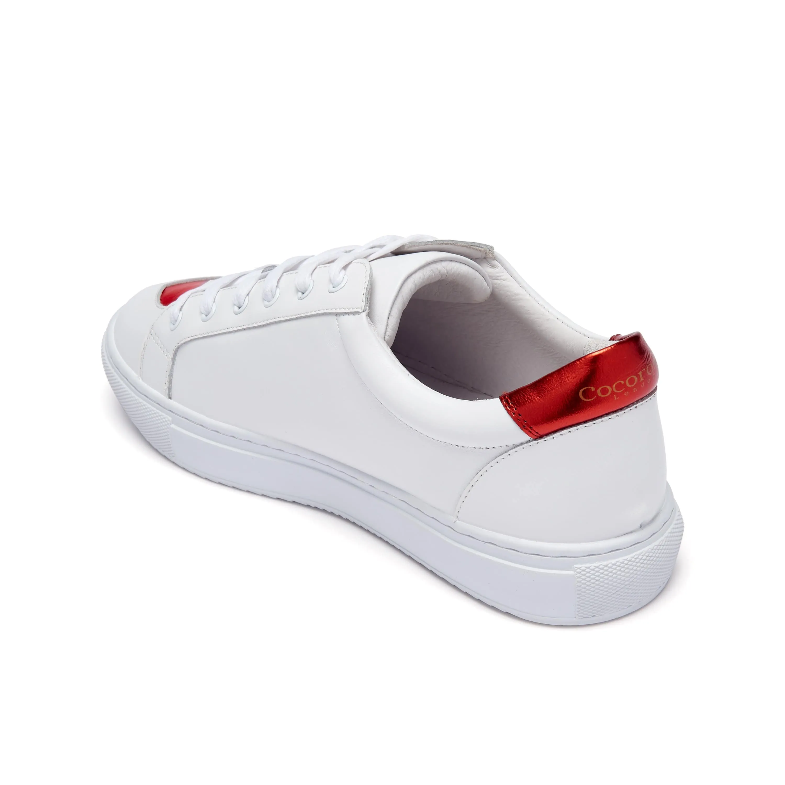 Hoxton - White with Red Hearts Leather Trainers