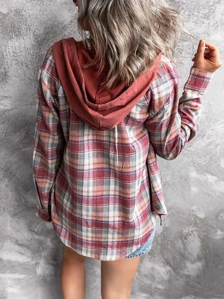 Loose Hooded Checkered Shirt with Hood | Cotton Blend | Versatile & Cozy