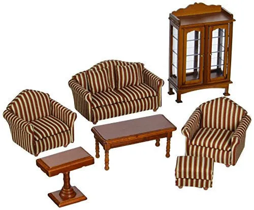 MELISSA & DOUG CLASSIC VICTORIAN WOODEN AND UPHOLSTERED DOLLHOUSE LIVING ROOM FURNITURE (9 PCS)