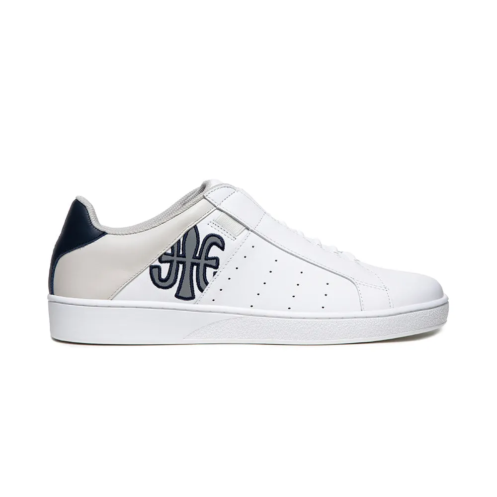 Men's Icon White Blue Gray Logo Leather Sneakers 01923-058