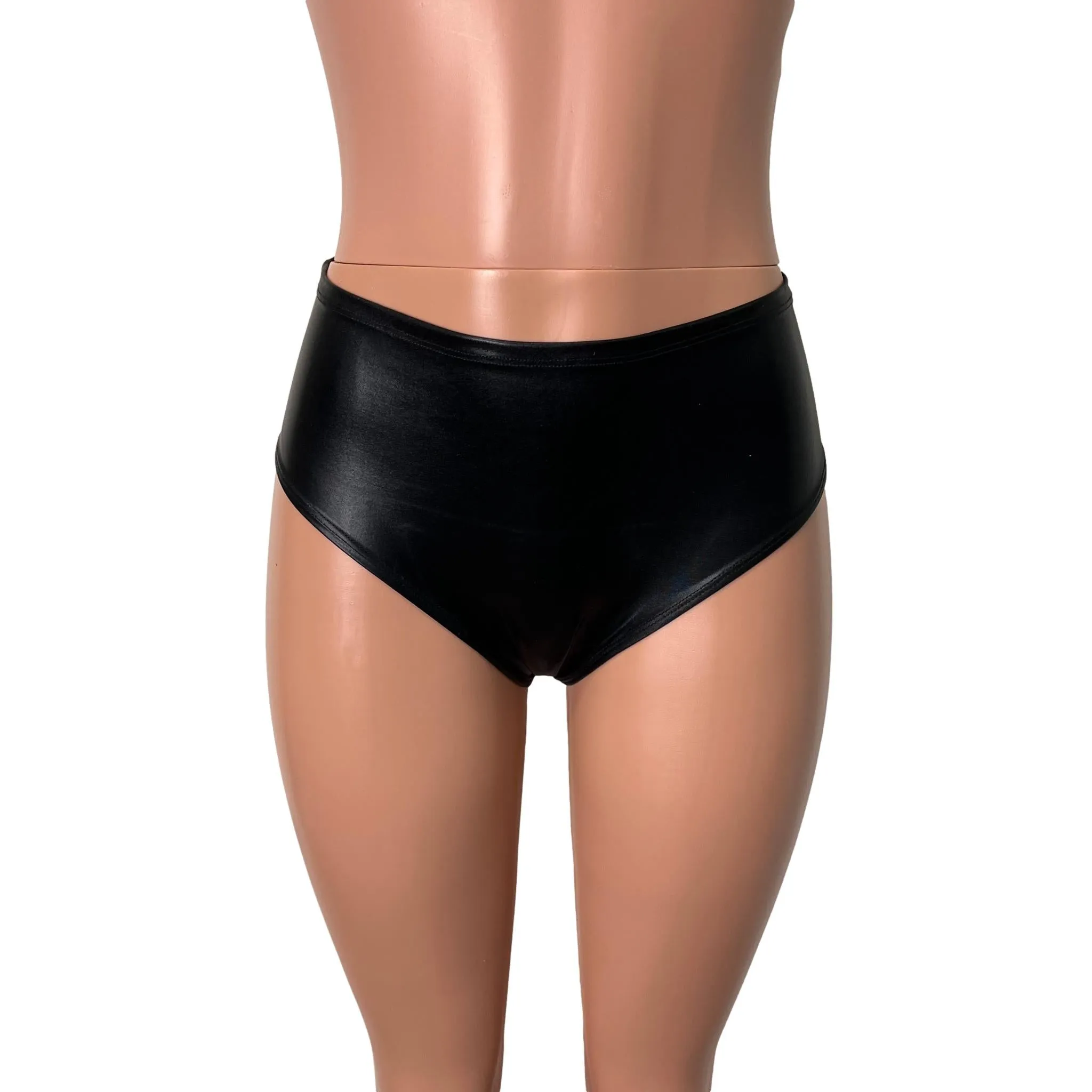 MID-Rise Scrunch Bikini Hot Pants - Black Metallic "Wet Look"