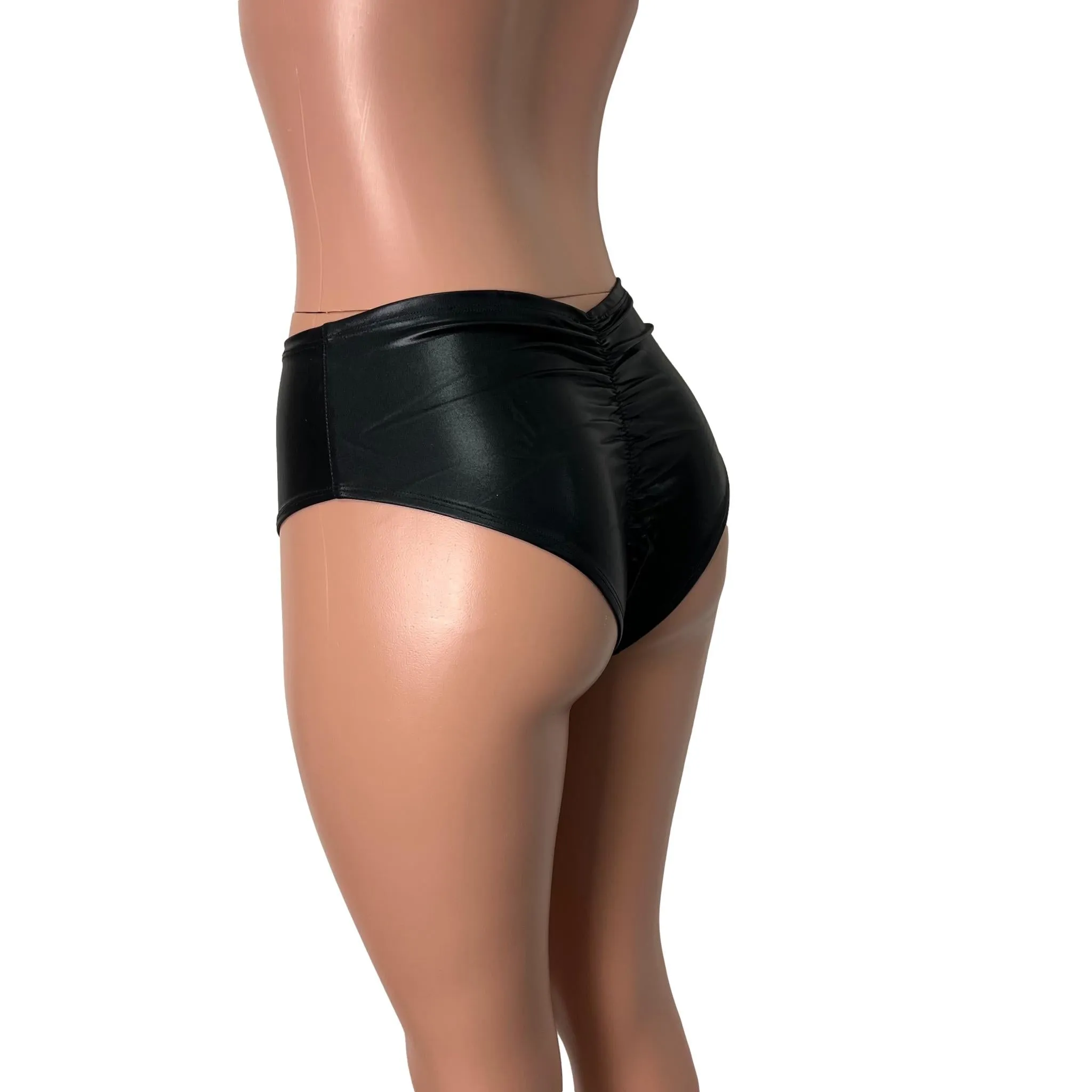 MID-Rise Scrunch Bikini Hot Pants - Black Metallic "Wet Look"