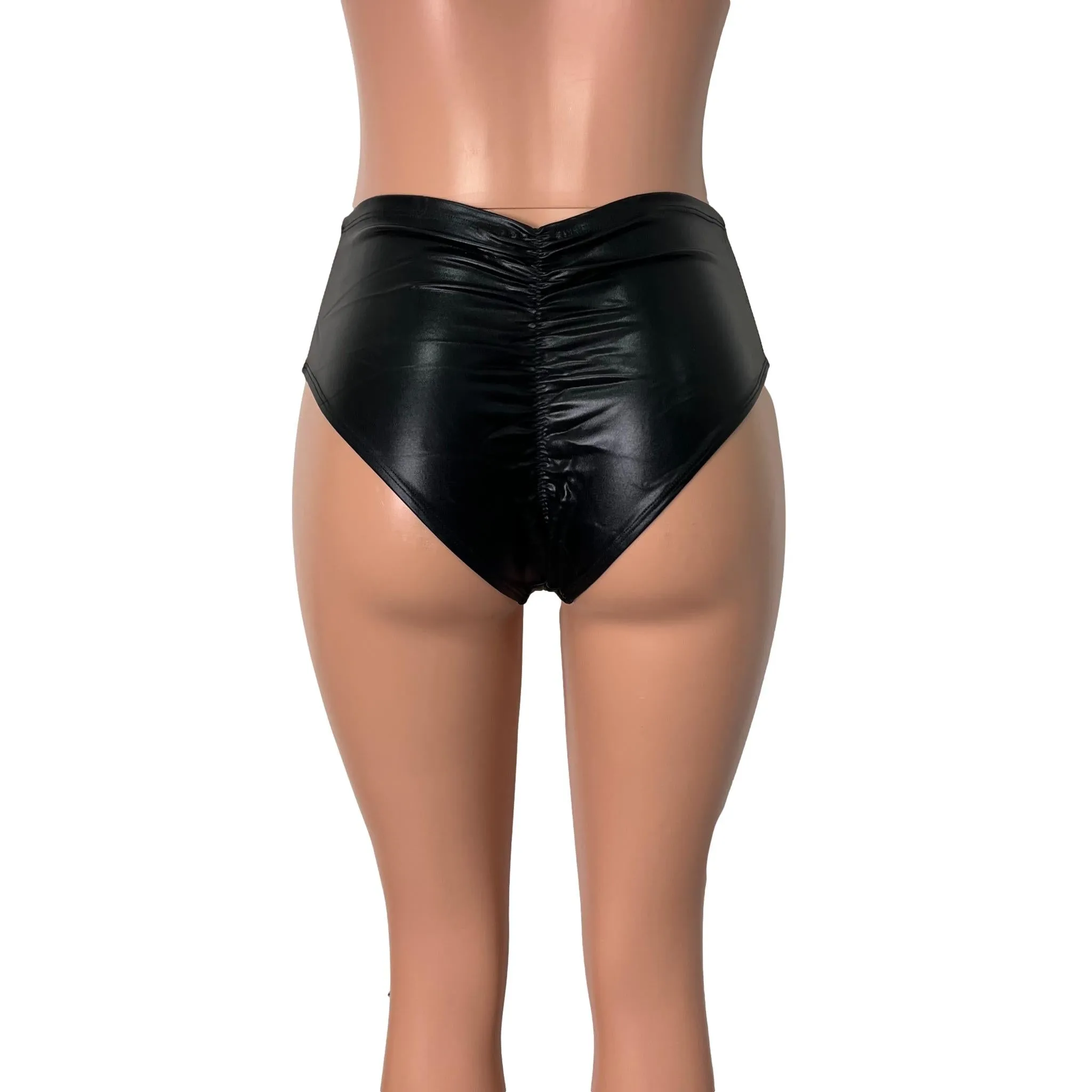 MID-Rise Scrunch Bikini Hot Pants - Black Metallic "Wet Look"