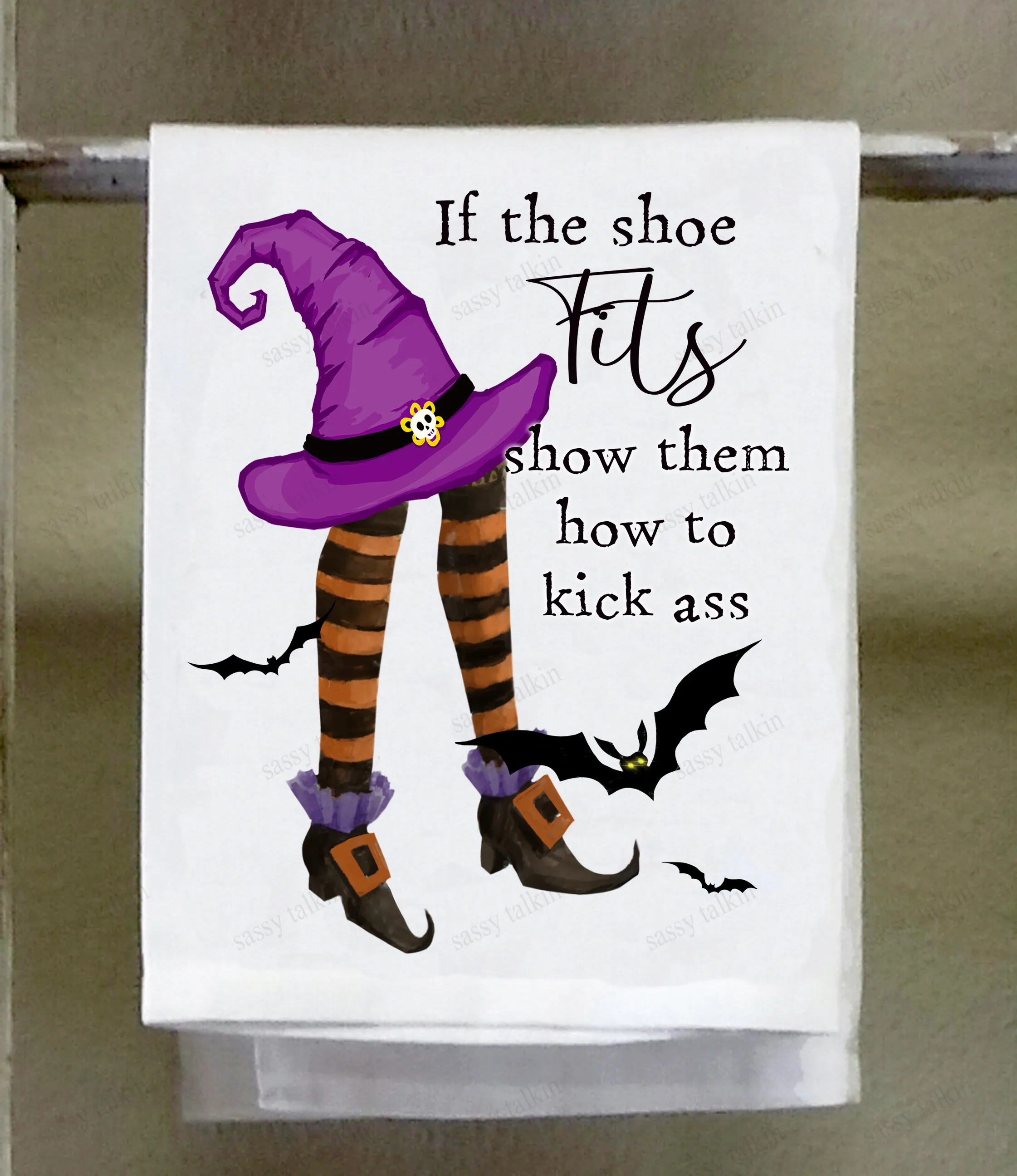 New, Dish Towel, Halloween, If the shoe fits kick ass