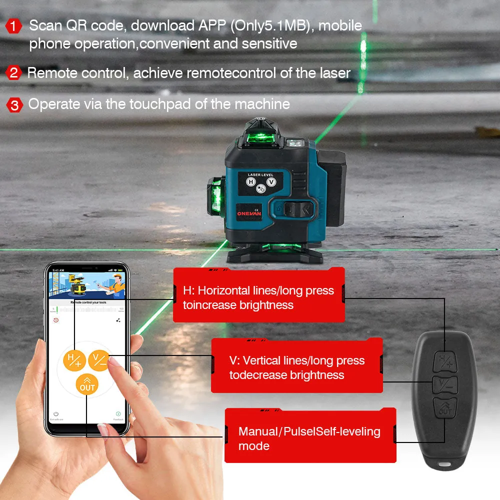 ONEVAN 16 Lines 4D Display Green Laser Level