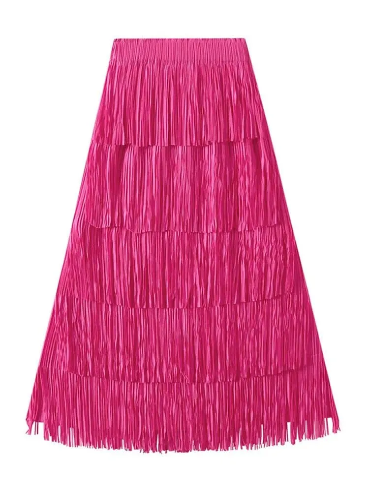 Pleated Tassel Long Skirts