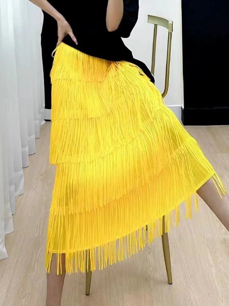 Pleated Tassel Long Skirts