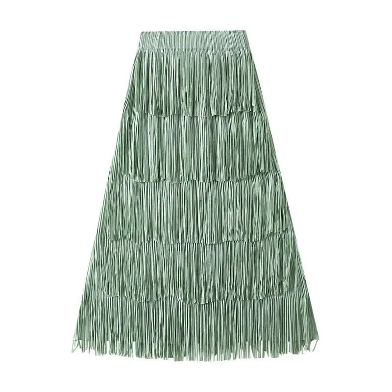 Pleated Tassel Long Skirts