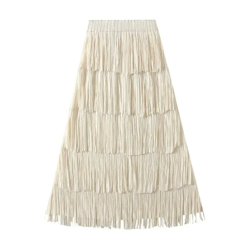 Pleated Tassel Long Skirts