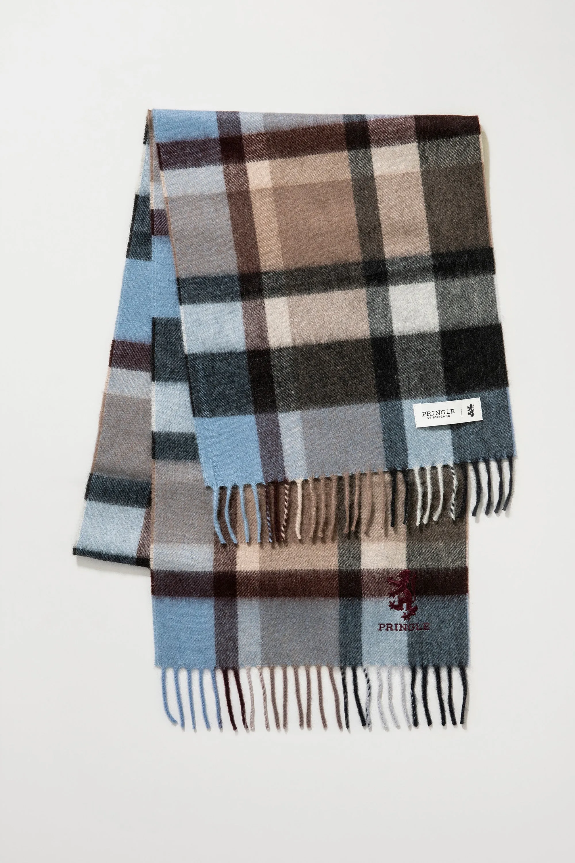 Pringle Of Scotland Cashmere Wide Scarf - Burgundy Blue Tartan 2