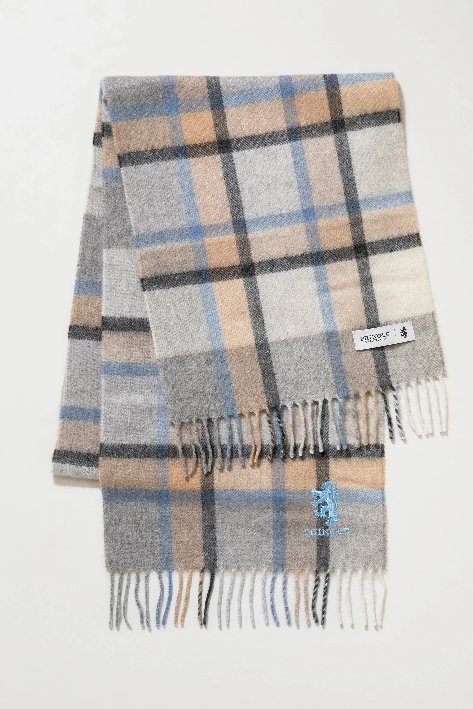 Pringle Of Scotland Cashmere Wide Scarf - Princeton Check Blue