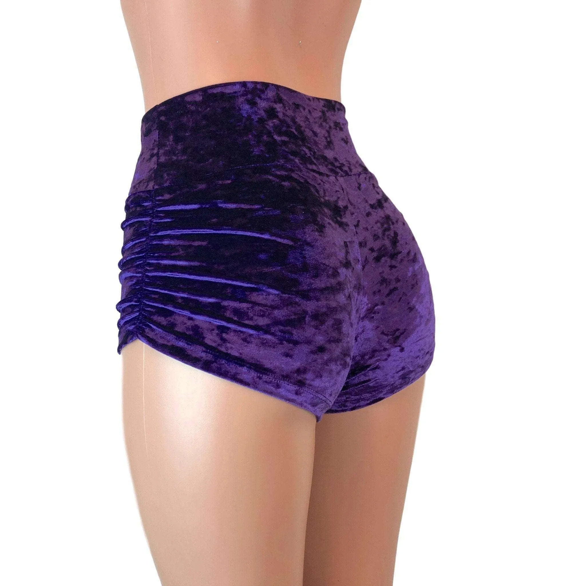 Ruched Booty Shorts - Purple Crushed Velvet