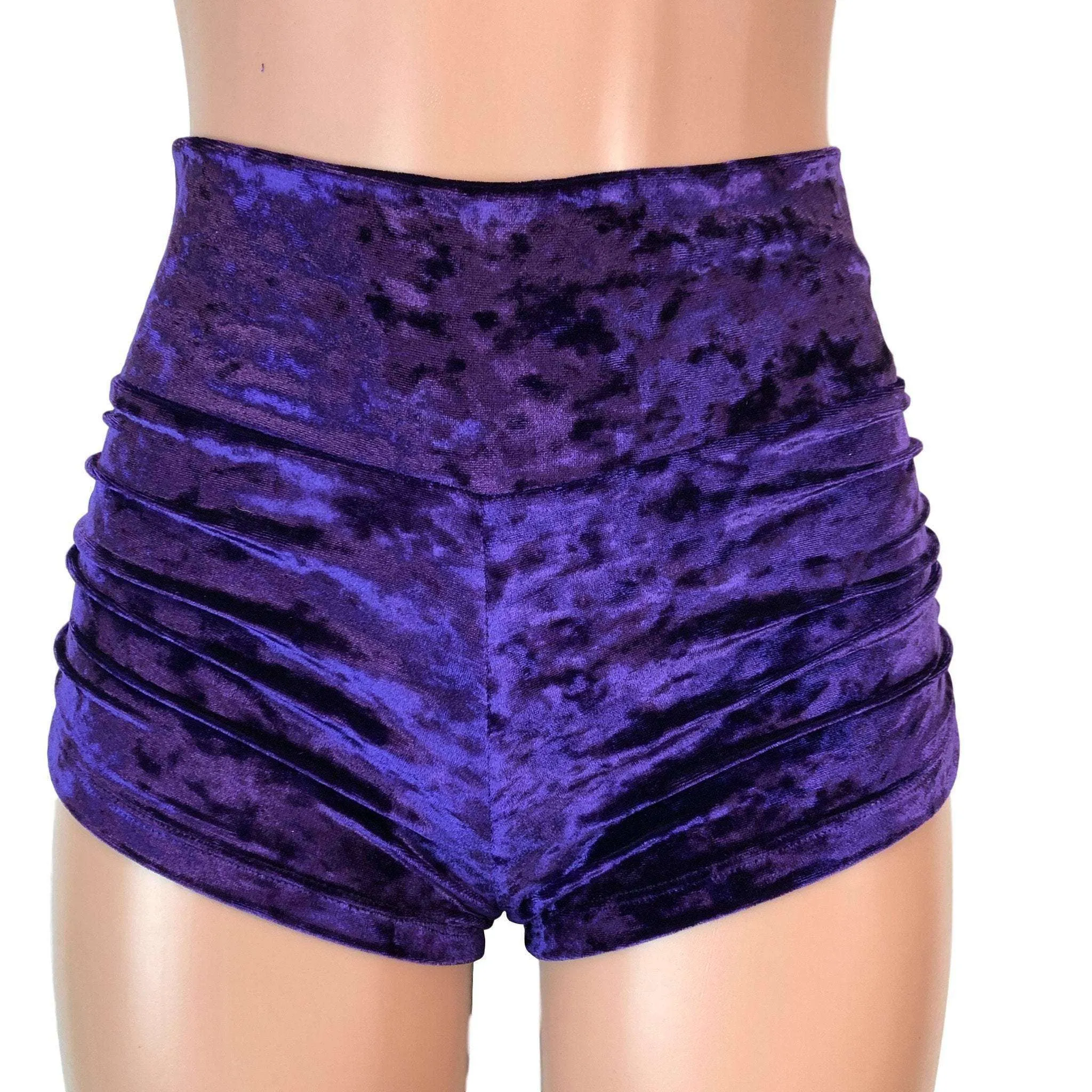 Ruched Booty Shorts - Purple Crushed Velvet