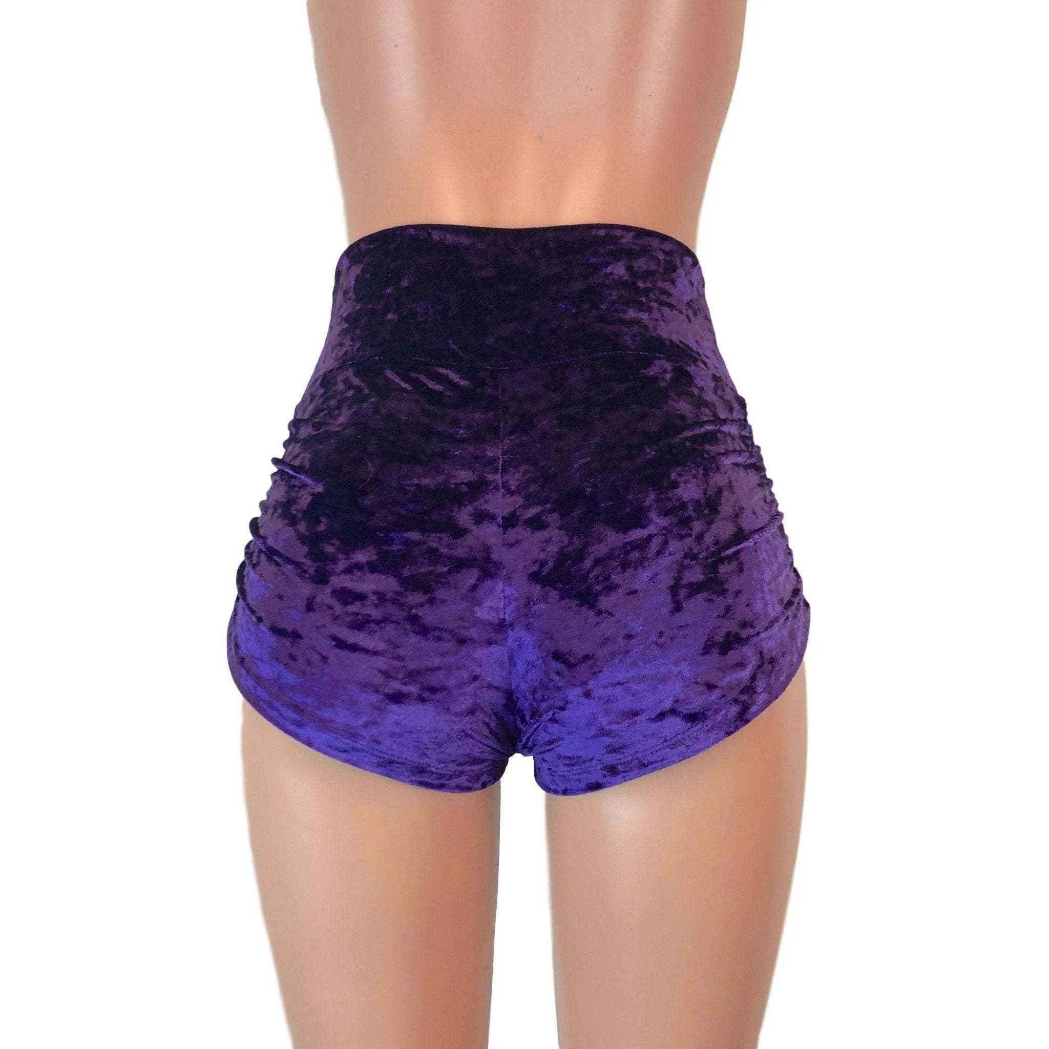 Ruched Booty Shorts - Purple Crushed Velvet