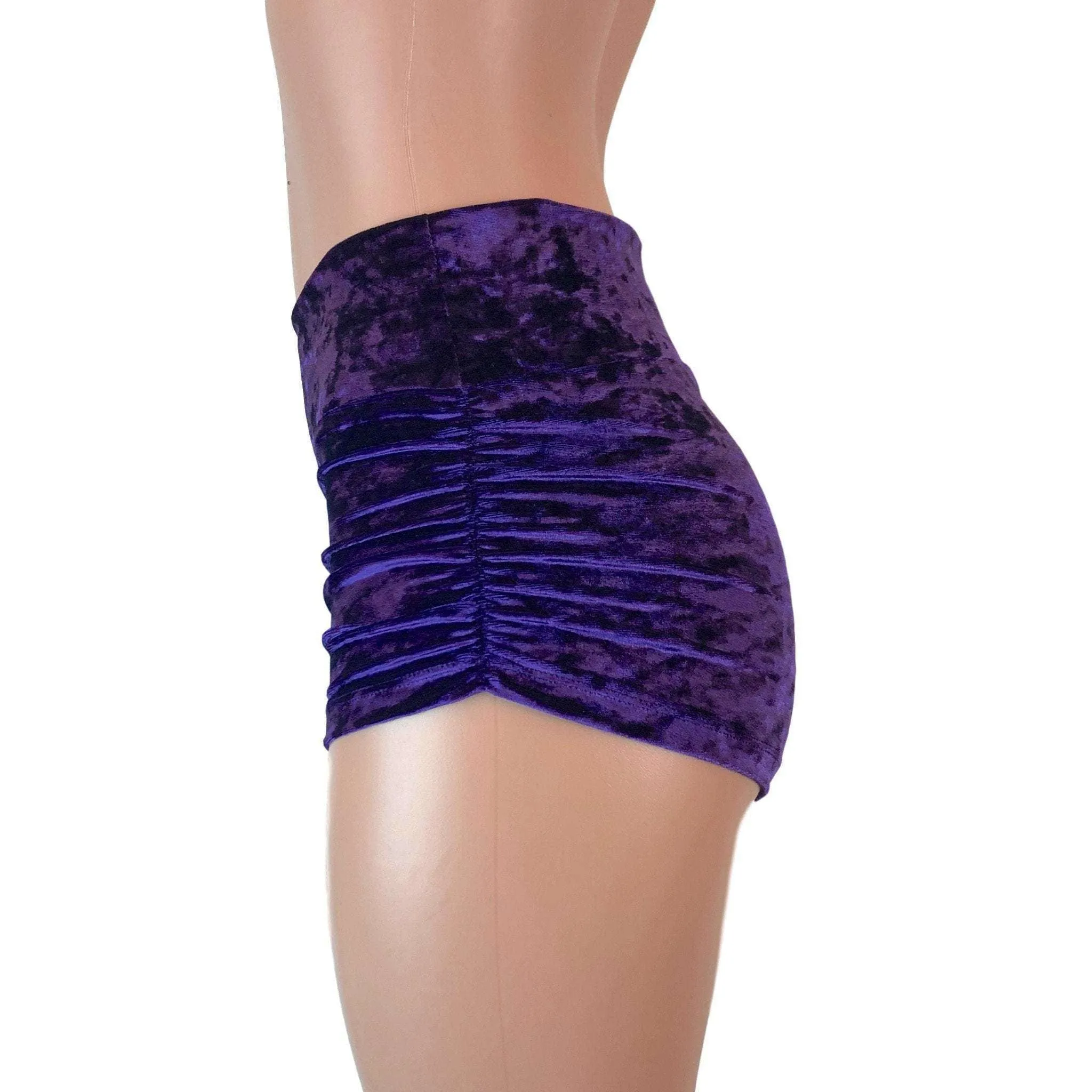 Ruched Booty Shorts - Purple Crushed Velvet