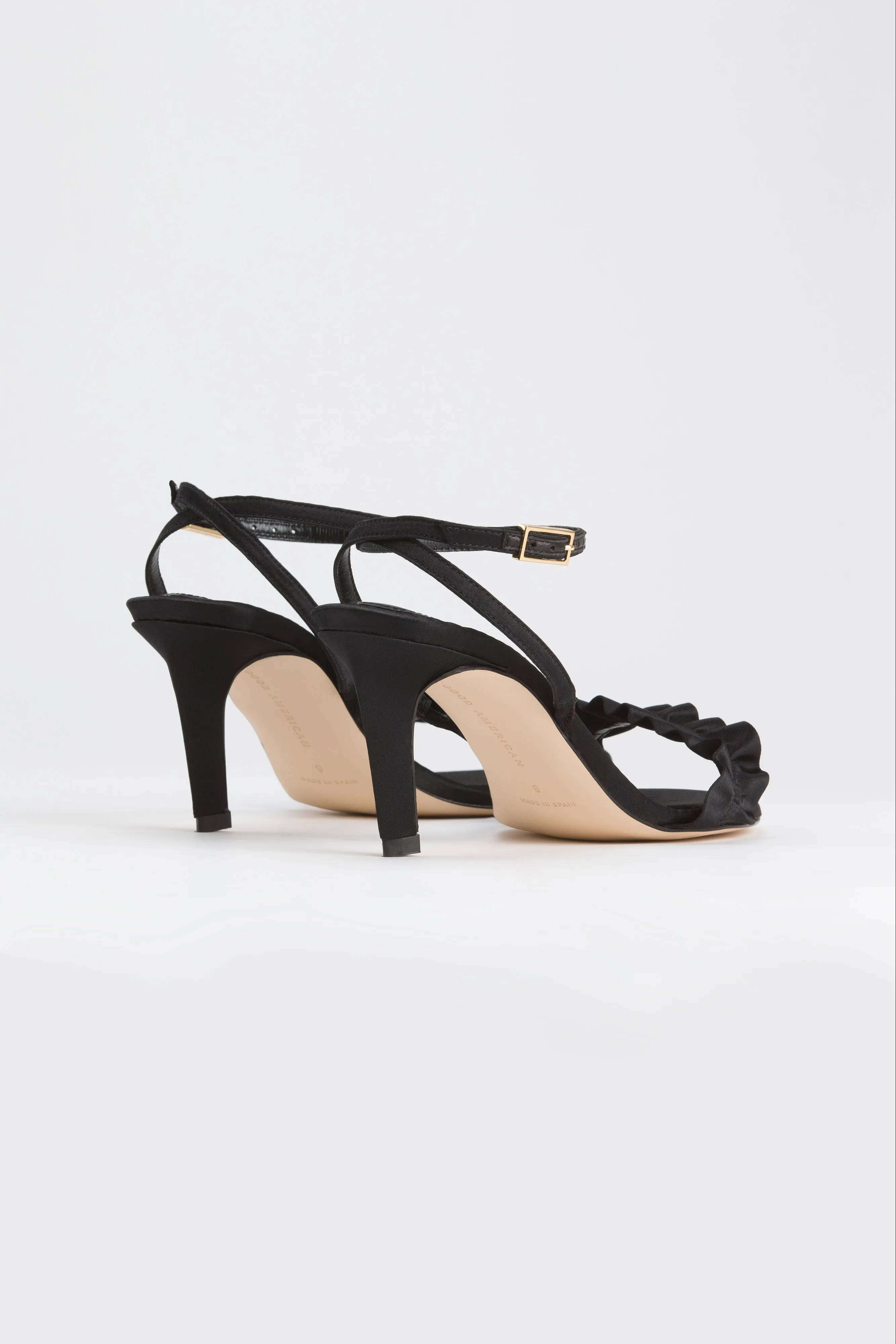 RUFFLE SANDAL | SATIN BLACK001