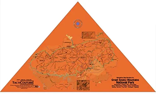 Tacticouture Great Smoky Mountains National Park Map Survival Bandana - Emergency Navigation Scarf - Waterproof Signal Blaze Orange Lightweight Hiking Camping Hunting Kit