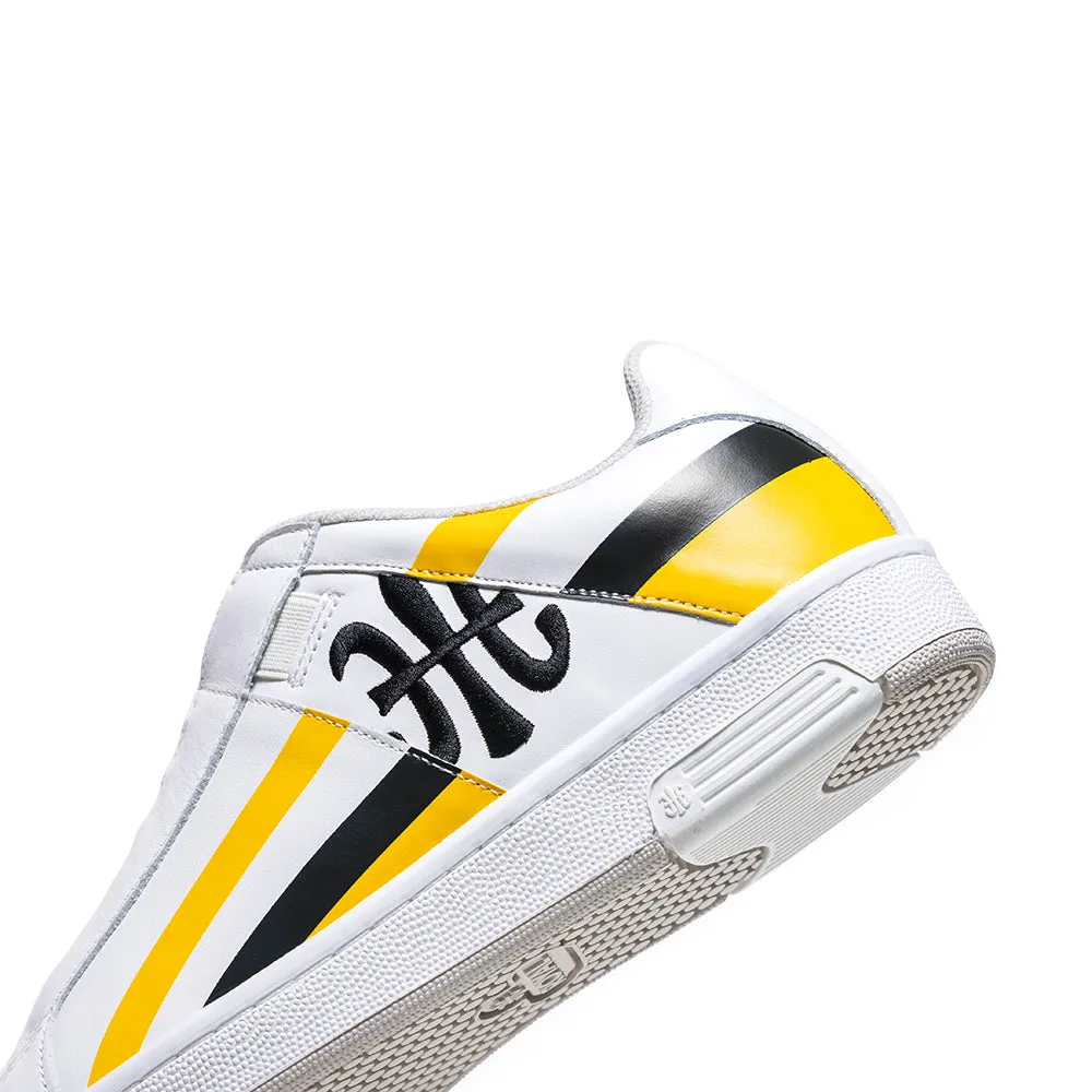 Women's Icon Cross White Yellow Blue Logo Leather Sneakers 91931-039