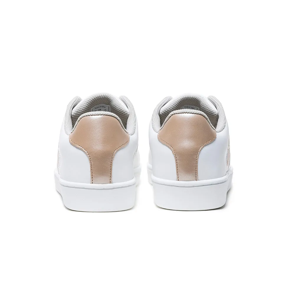 Womens Iconic White Gold Logo Leather Sneakers - Style 91923-003