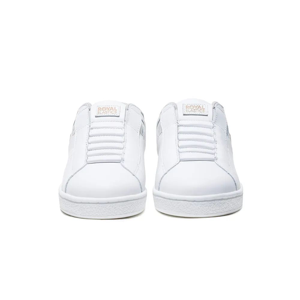 Womens Iconic White Gold Logo Leather Sneakers - Style 91923-003