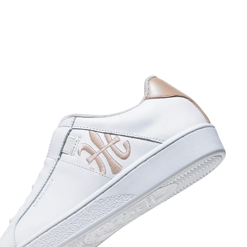 Womens Iconic White Gold Logo Leather Sneakers - Style 91923-003